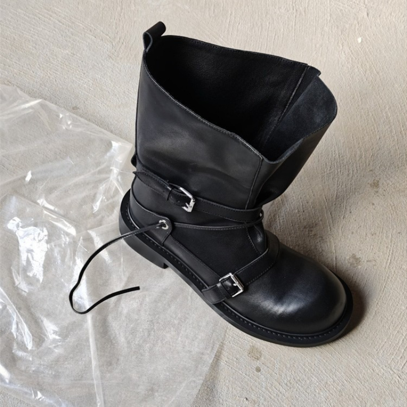 Retro Buckle Mid Calf Boots Wo - Leather Classic Strap review and price